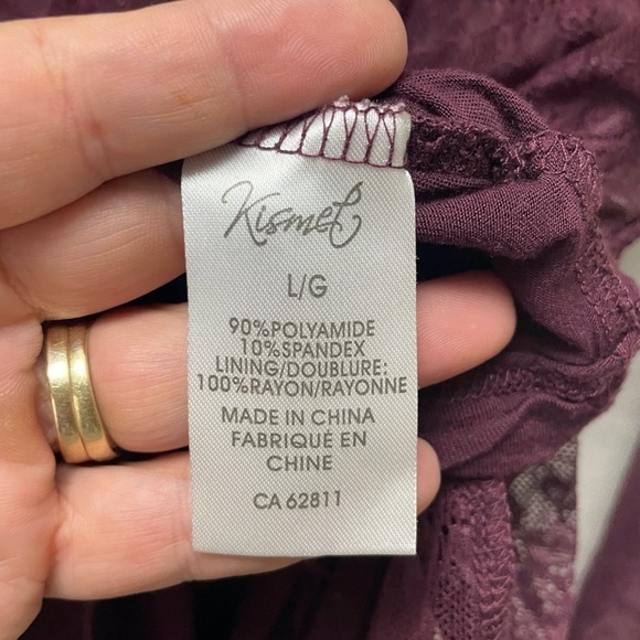 Kismet Womens Burgundy Lace Long Sleeve Blouse Pullover Size Large - Picture 2 of 10